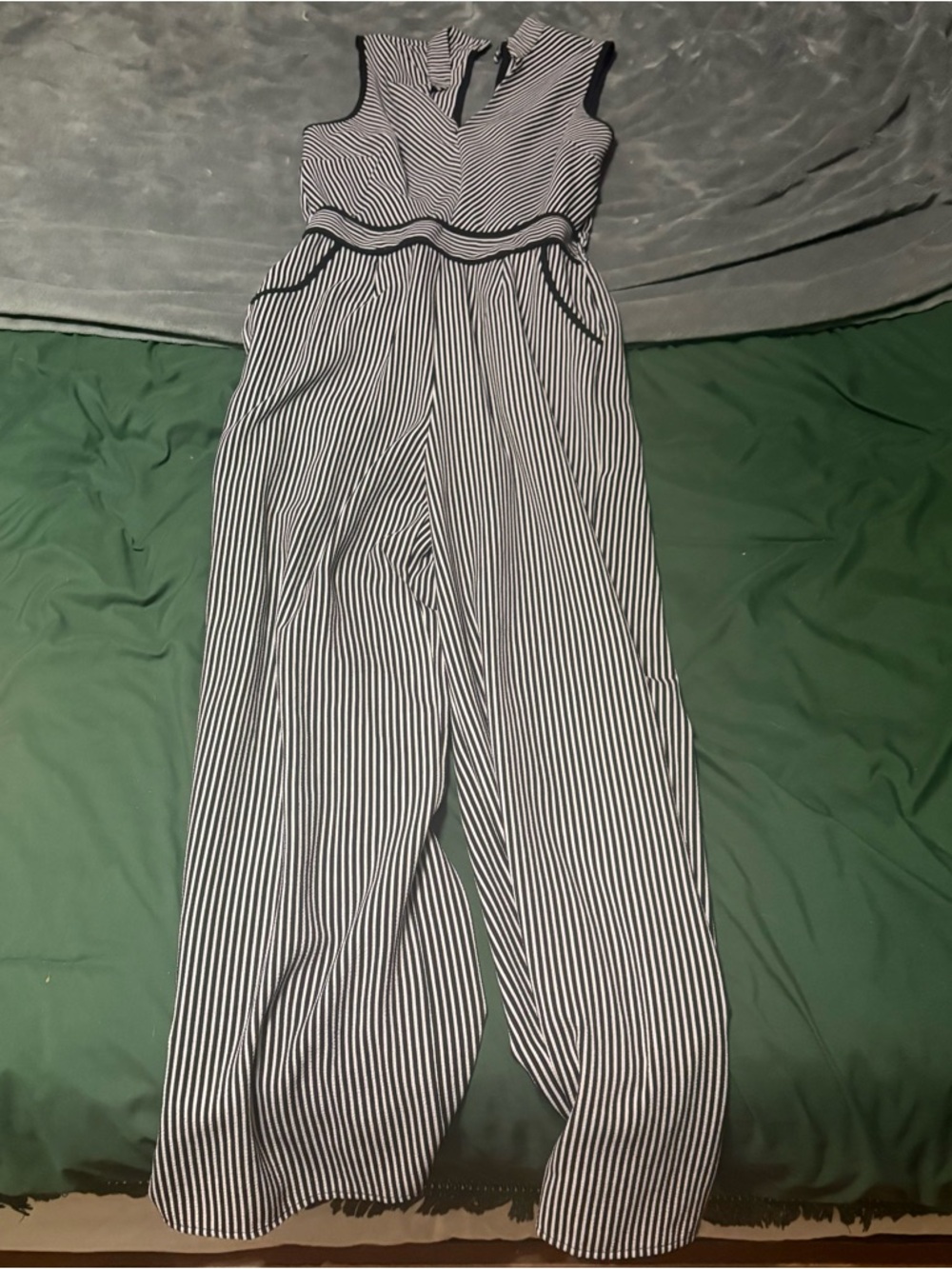 Monteau Black & White Vertical Stripe Jumpsuit small